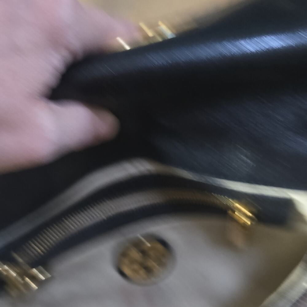 Tory Burch Black Leather Clutch with Gold Crossbody Chain - Picture 6 of 13